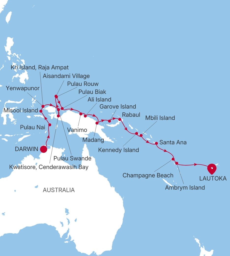 Carte de l’itinéraire Silver Cloud, Darwin → Lautoka - E4280920023