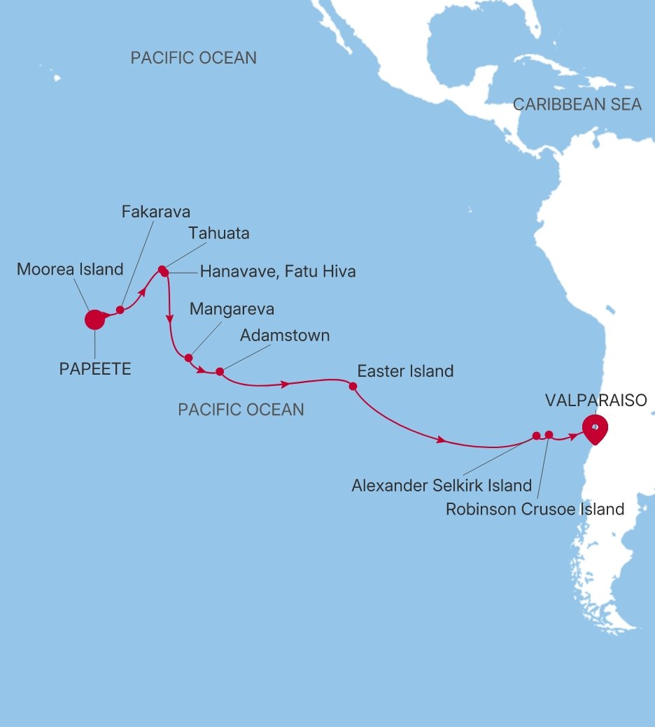 Carte de l’itinéraire Silver Cloud, Papeete (Tahiti) → Valparaiso - E4281023023
