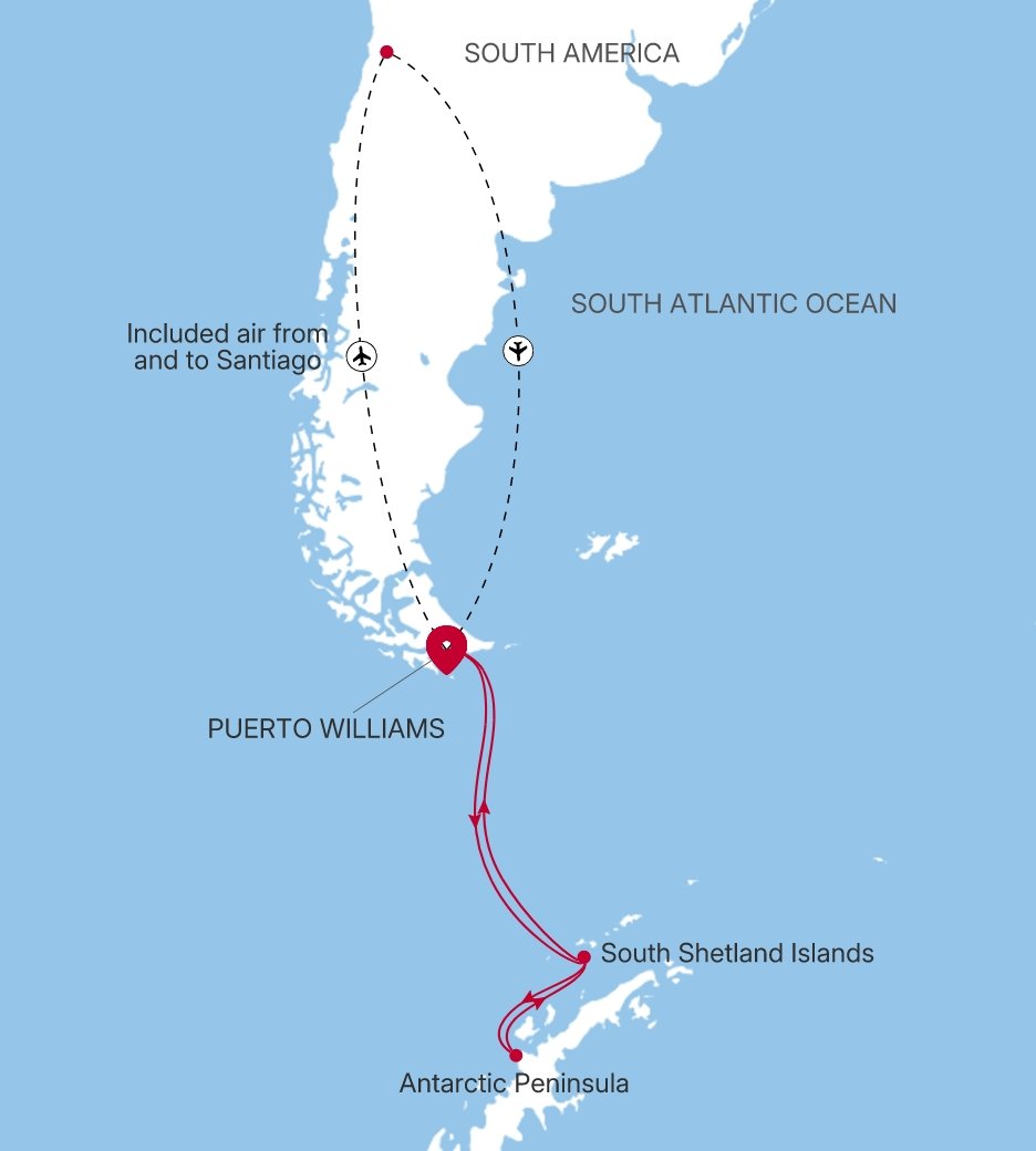 Carte de l’itinéraire Silver Cloud, Puerto Williams → Puerto Williams - E4281218010