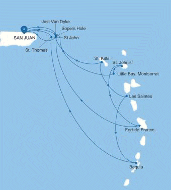 Carte de l’itinéraire Silver Shadow, Jost Van → San Juan — Voyage SS261220C14 | 14 days