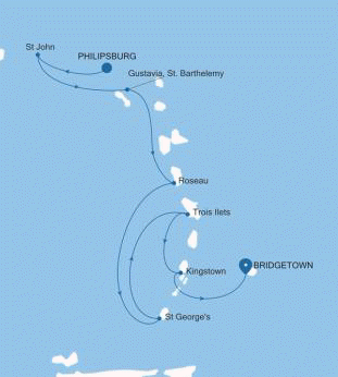 Carte de l’itinéraire Silver Shadow, Philipsburg → Bridgetown — Voyage SS260226007 | 7 days