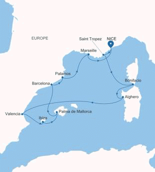 Carte de l’itinéraire Silver Shadow, Nice → Nice — Voyage SS260420012 | 12 days