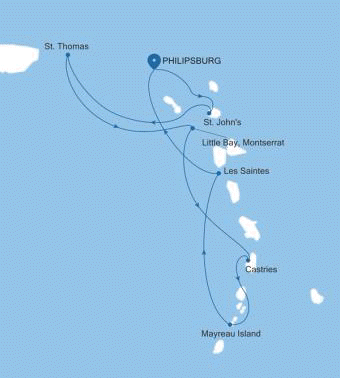 Carte de l’itinéraire Silver Shadow, Philipsburg → Philipsburg — Voyage SS260104007 | 7 days