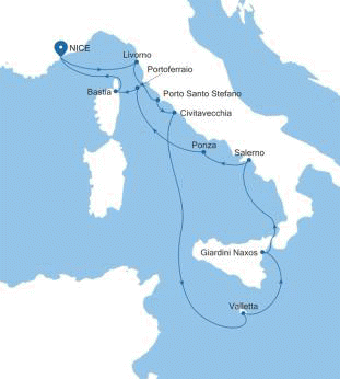 Carte de l’itinéraire Silver Shadow, Nice → Nice — Voyage SS260514012 | 12 days