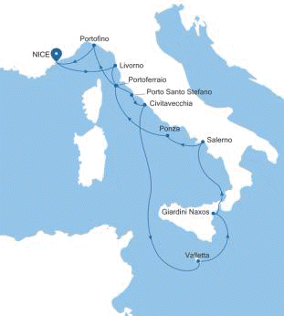 Carte de l’itinéraire Silver Shadow, Nice → Nice — Voyage SS260327012 | 12 days