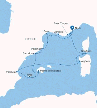 Carte de l’itinéraire Silver Shadow, Nice → Nice — Voyage SS260701012 | 12 days