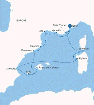 Carte de l’itinéraire Silver Shadow, Nice → Nice — Voyage SS260526012 | 12 days