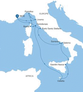 Carte de l’itinéraire Silver Shadow, Nice → Nice — Voyage SS270706012 | 12 days