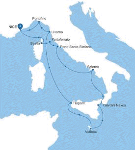 Carte de l’itinéraire Silver Shadow, Nice → Nice — Voyage SS270730012 | 12 days