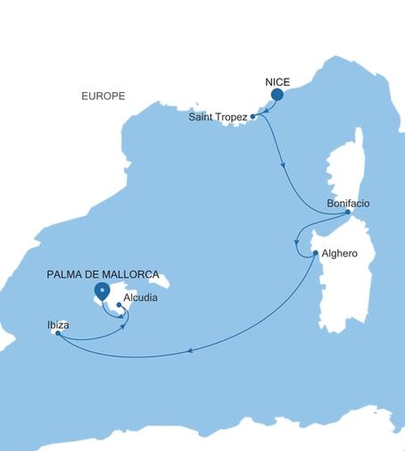 Carte de l’itinéraire Silver Shadow, Nice → Palma de Mallorca