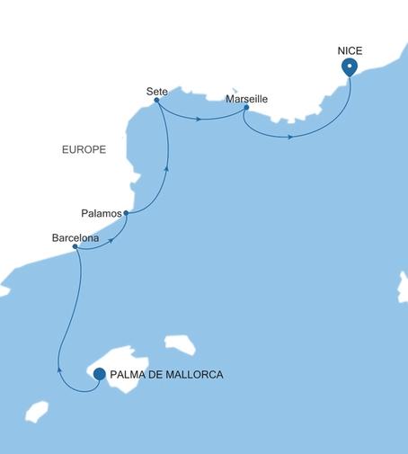 Carte de l’itinéraire Silver Shadow, Palma de Mallorca → Nice