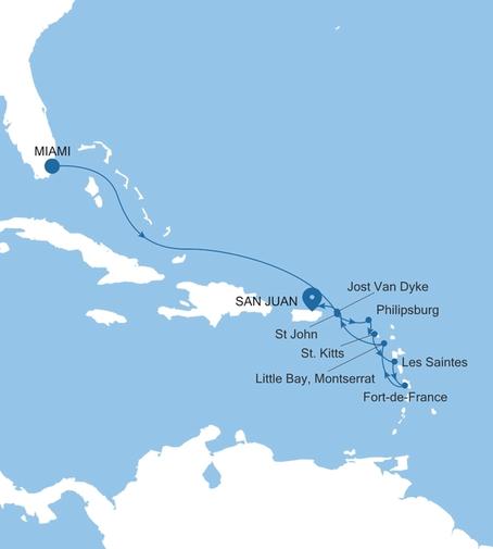 Carte de l’itinéraire Silver Shadow, Miami, FL → San Juan