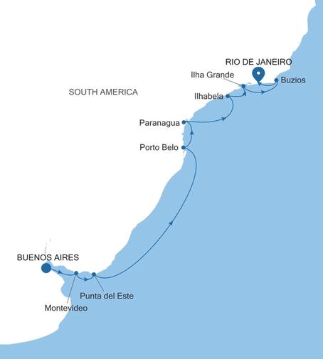 Carte de l’itinéraire Silver Shadow, Buenos Aires → Rio de Janeiro
