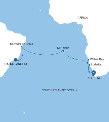 Carte de l’itinéraire Silver Shadow, Rio de Janeiro → Le Cap