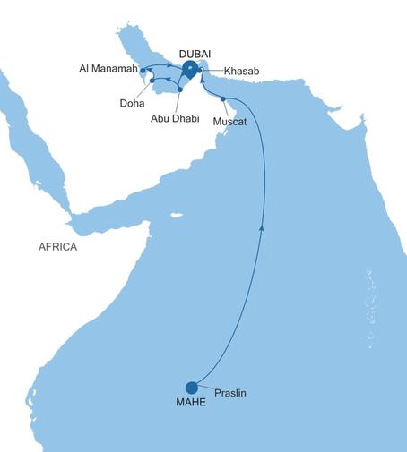 Carte de l’itinéraire Silver Shadow, Mahe → Dubai