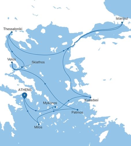 Carte de l’itinéraire Silver Shadow, Athènes (Le Pirée) → Athènes (Le Pirée)
