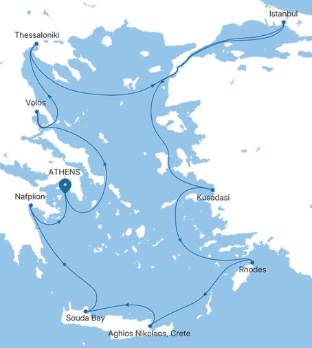 Carte de l’itinéraire Silver Shadow, Athènes (Le Pirée) → Athènes (Le Pirée)