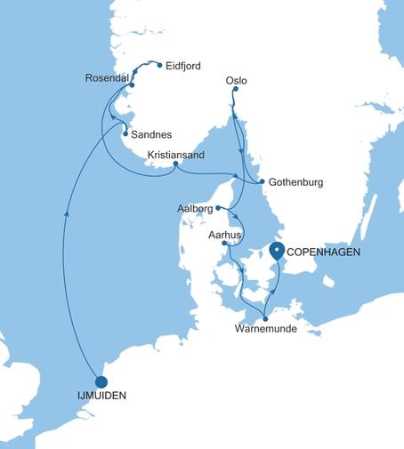 Carte de l’itinéraire Silver Spirit, Ijmuiden (Amsterdam) → Copenhague