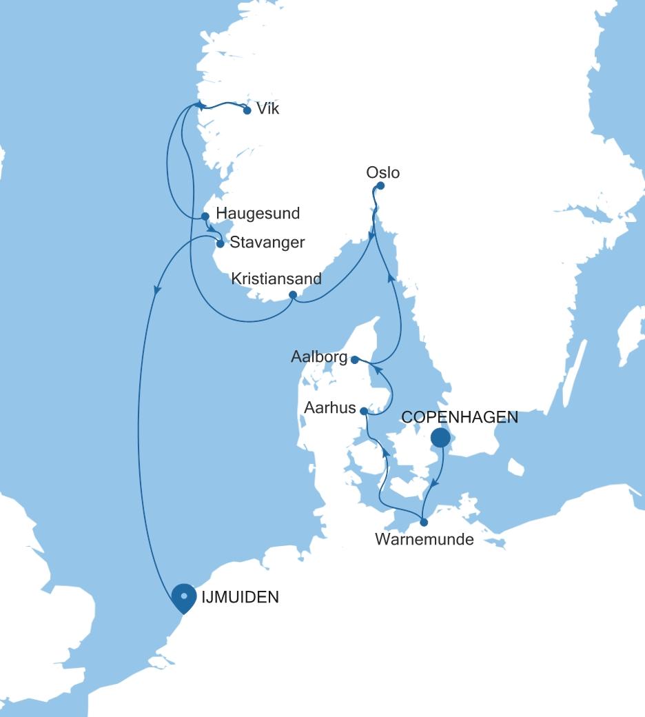 Carte de l’itinéraire Silver Spirit, Copenhague → Ijmuiden (Amsterdam)