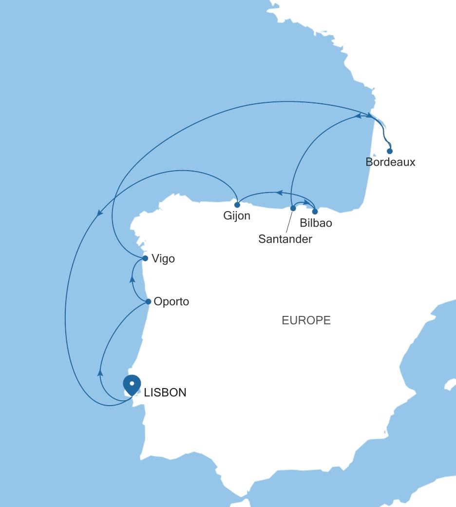 Carte de l’itinéraire Silver Spirit, Lisbonne → Lisbonne