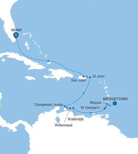 Carte de l’itinéraire Silver Spirit, Bridgetown → Miami, FL
