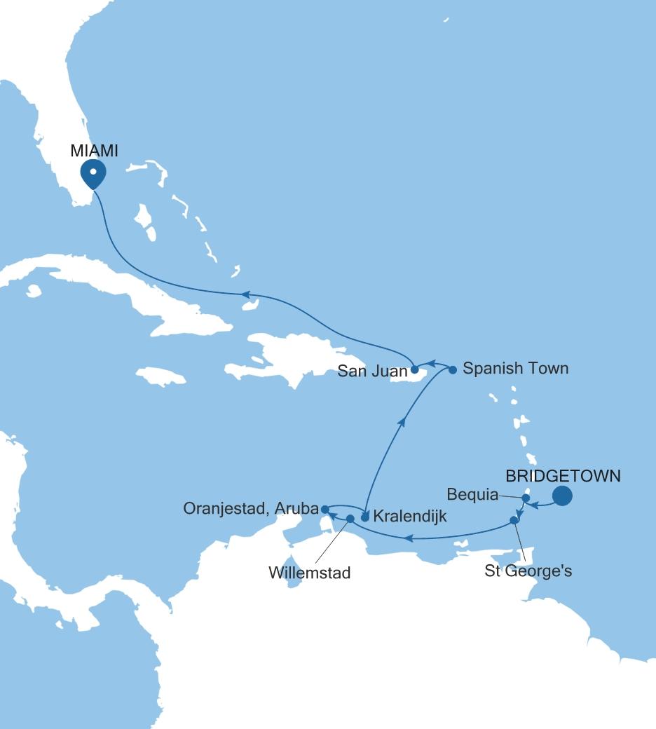 Carte de l’itinéraire Silver Spirit, Bridgetown → Miami, FL