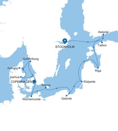 Carte de l’itinéraire Silver Spirit, Copenhague → Stockholm