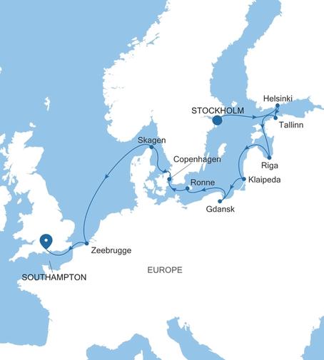Carte de l’itinéraire Silver Spirit, Stockholm → Southampton