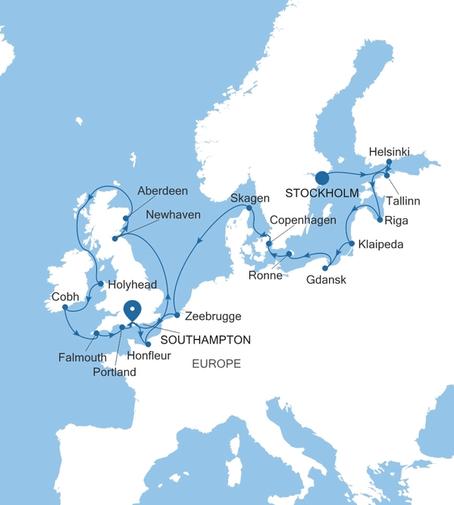 Carte de l’itinéraire Silver Spirit, Stockholm → Southampton