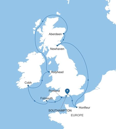 Carte de l’itinéraire Silver Spirit, Southampton → Southampton