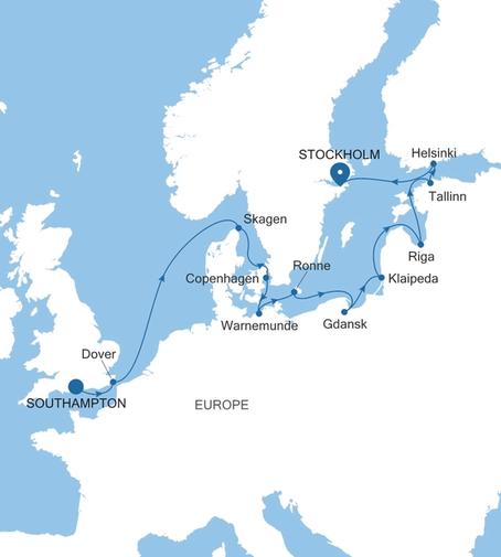 Carte de l’itinéraire Silver Spirit, Southampton → Stockholm