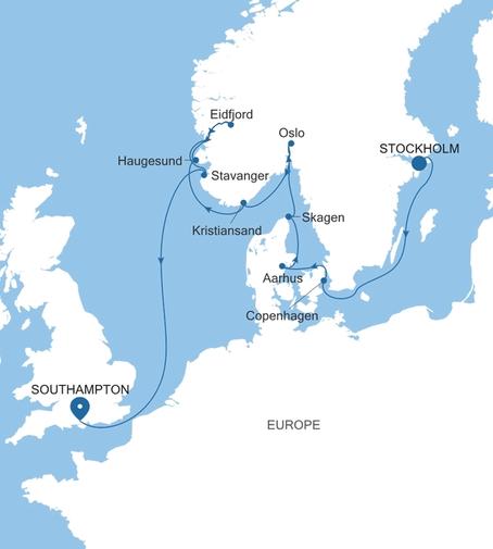 Carte de l’itinéraire Silver Spirit, Stockholm → Southampton