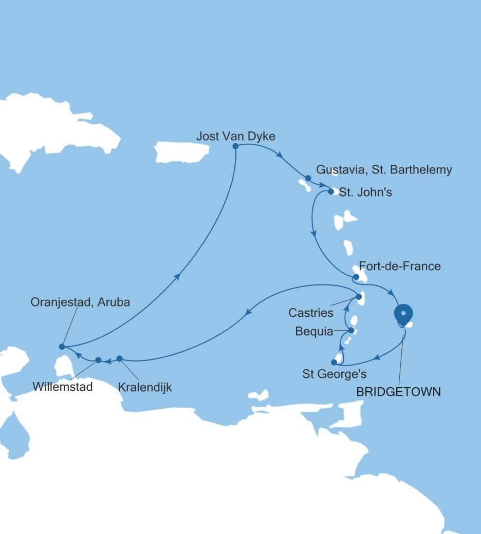 Carte de l’itinéraire Silver Spirit, Bridgetown → Bridgetown