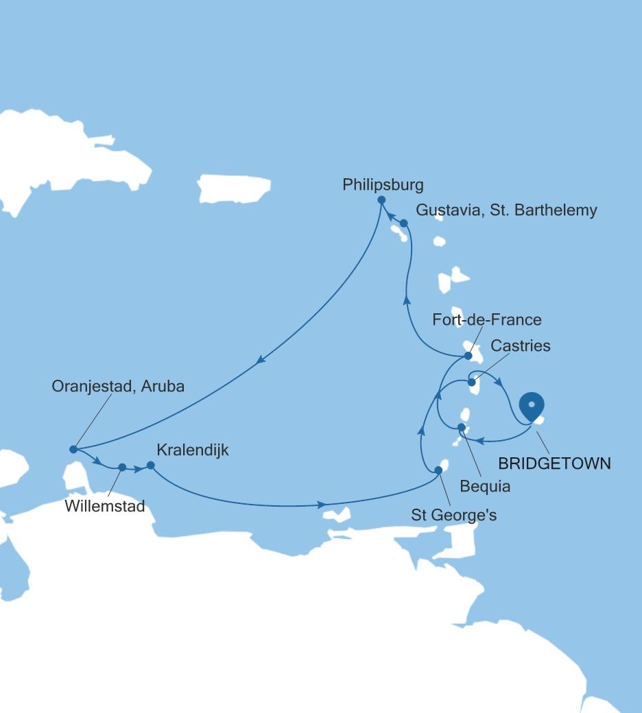 Carte de l’itinéraire Silver Spirit, Bridgetown → Bridgetown
