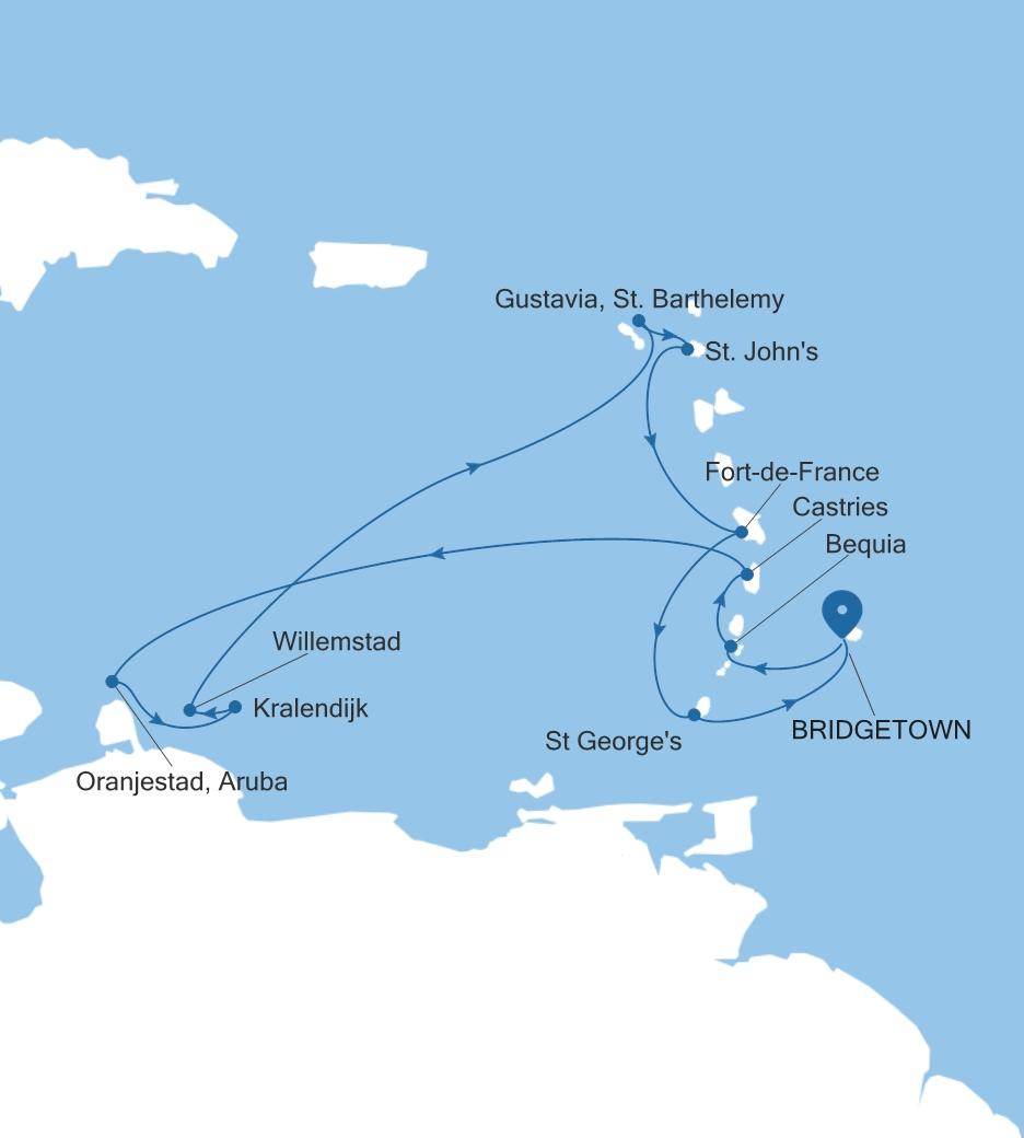Carte de l’itinéraire Silver Spirit, Bridgetown → Bridgetown