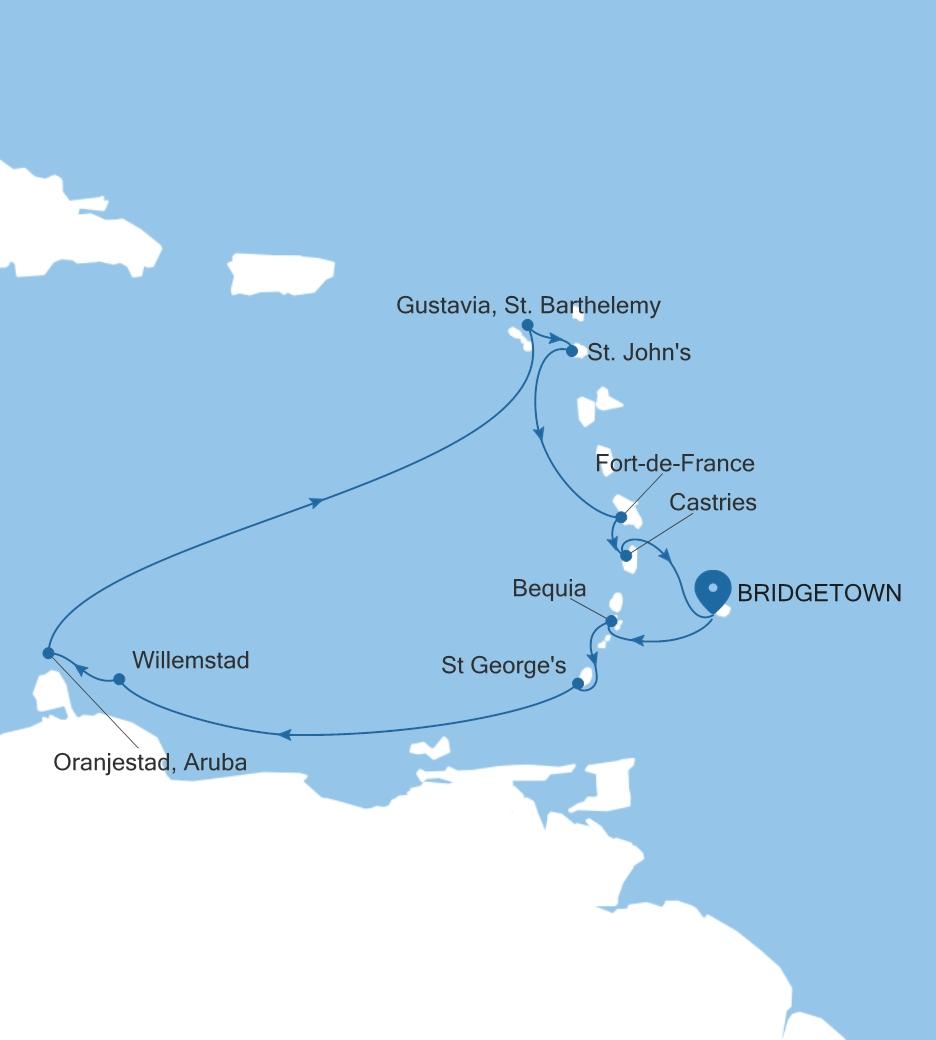 Carte de l’itinéraire Silver Spirit, Bridgetown → Bridgetown
