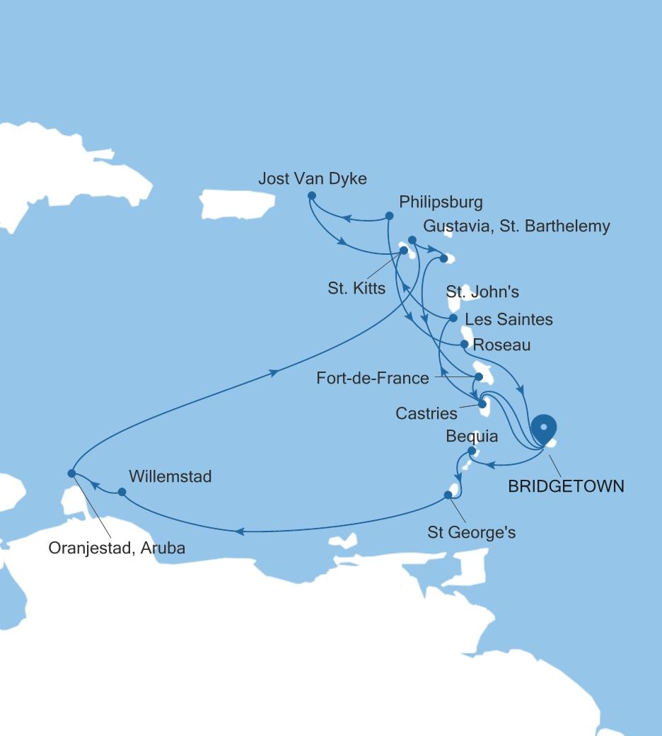 Carte de l’itinéraire Silver Spirit, Bridgetown → Bridgetown