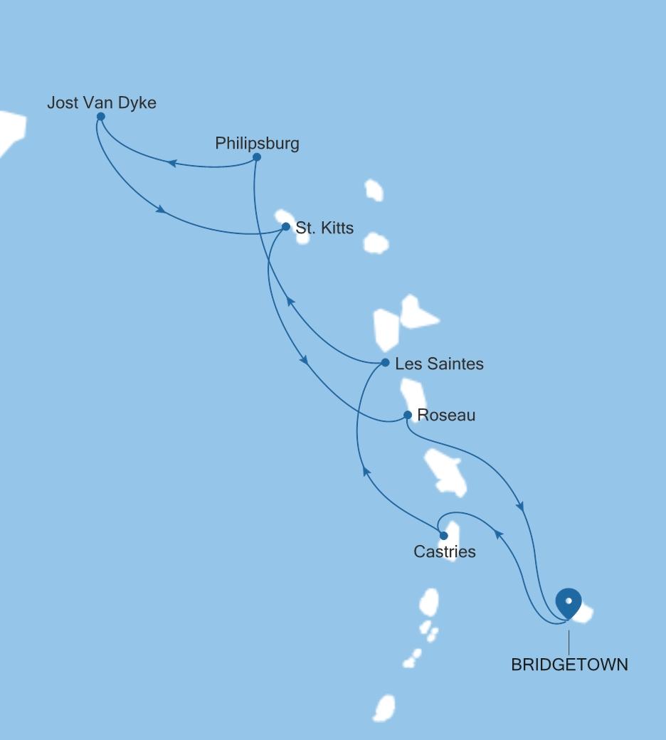 Carte de l’itinéraire Silver Spirit, Bridgetown → Bridgetown