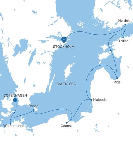 Carte de l’itinéraire Silver Spirit, Copenhague → Stockholm