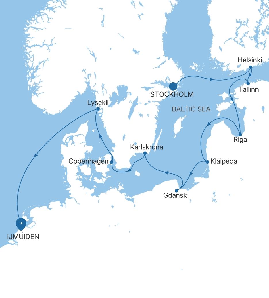 Carte de l’itinéraire Silver Spirit, Stockholm → Ijmuiden (Amsterdam)
