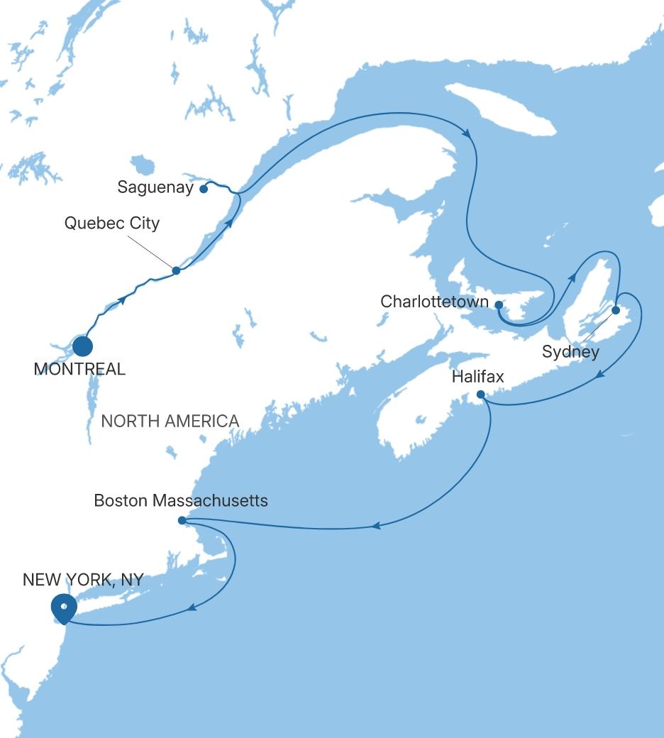 Carte de l’itinéraire Silver Spirit, Montreal → New York, NY