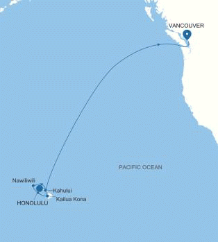 Carte de l’itinéraire Silver Whisper, Honolulu → Vancouver