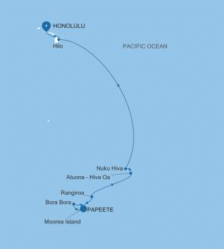 Carte de l’itinéraire Silver Whisper, Papeete (Tahiti) → Honolulu