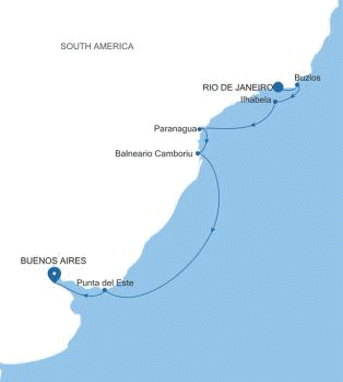 Carte de l’itinéraire Silver Whisper, Rio De Janeiro → Buenos Aires
