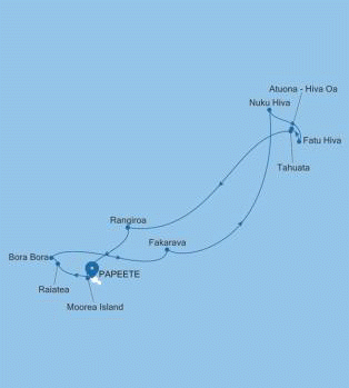 Carte de l’itinéraire Silver Whisper, Papeete (Tahiti) → Papeete (Tahiti)