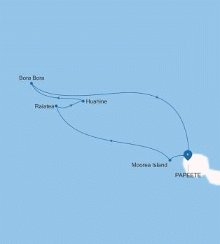 Carte de l’itinéraire Silver Whisper, Papeete (Tahiti) → Papeete (Tahiti)