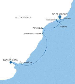 Carte de l’itinéraire Silver Whisper, Buenos Aires → Rio De Janeiro