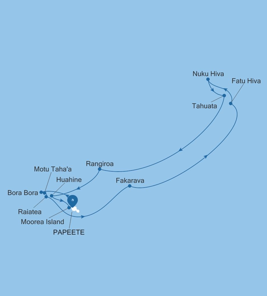 Carte de l’itinéraire Silver Whisper, Papeete (Tahiti) → Papeete (Tahiti)