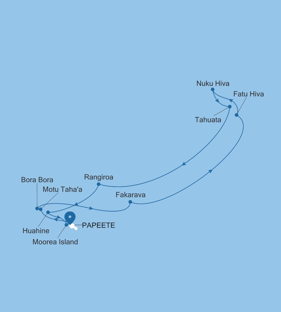Carte de l’itinéraire Silver Whisper, Papeete (Tahiti) → Papeete (Tahiti)