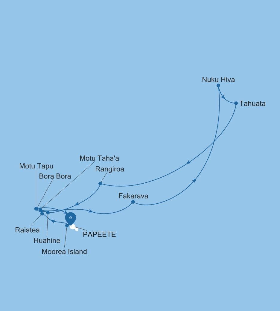 Carte de l’itinéraire Silver Whisper, Papeete (Tahiti) → Papeete (Tahiti)